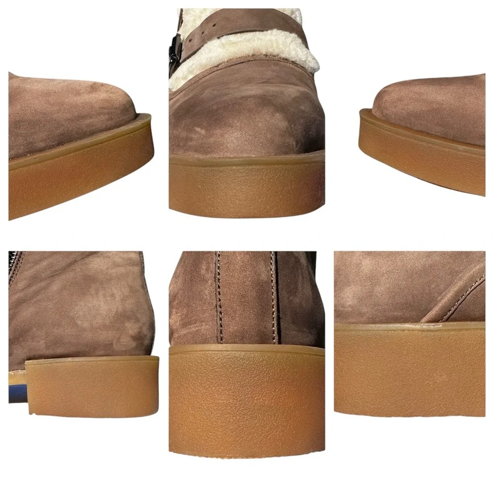 H Williams Nubuck Leather Shearling Ankle Boots Juneau Taupe Cream US 9 1/2 10
